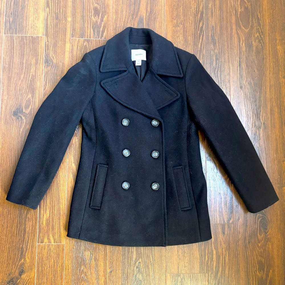 Black Peacoat Double-Breasted Jacket